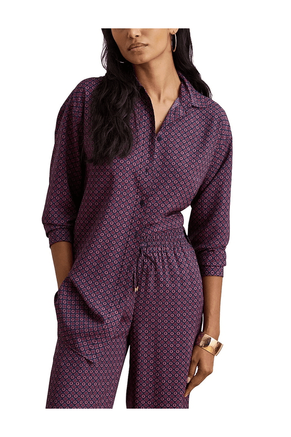 Foulard Print Crepe Relaxed Button-Up Shirt Women's Size S