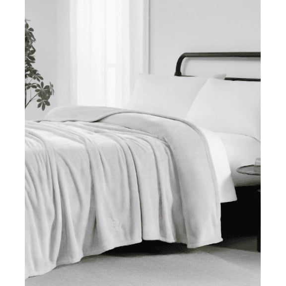 Lauren Ralph Lauren Grey Micromink Plush Blanket, Full/Queen