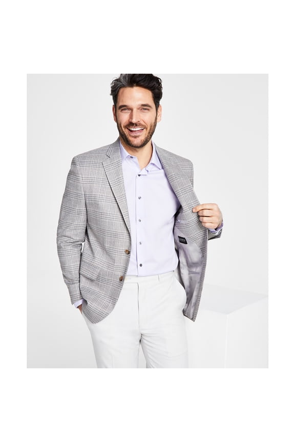 Men's UltraFlex Stretch Grey Plaid Sport Coat - Oatmeal 43R