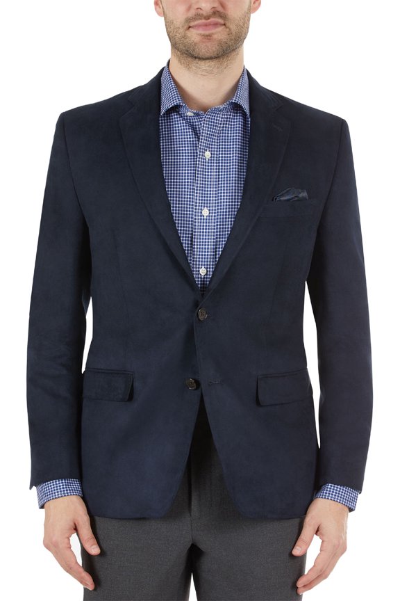 Mens Classic-Fit Faux-Suede Sport Coat 44 Long Navy - NWT