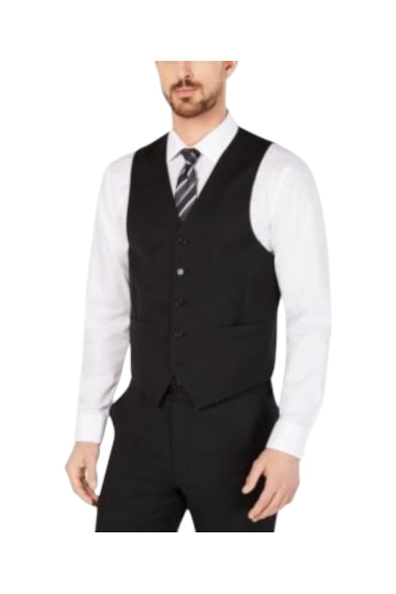 Mens Classic fit Button-Up Suit Vest Small Black Stretch