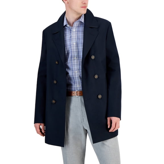 Lauren Ralph Lauren Mens Double Breasted Raincoat Coat 44 S Navy Blue