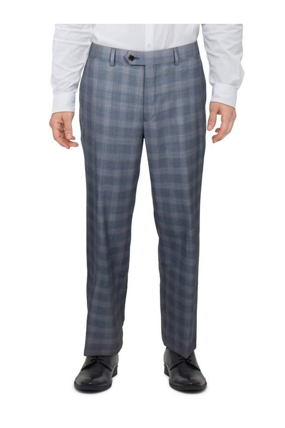 Men's Classic Fit Blue Plaid Dress Pants 42 x 32