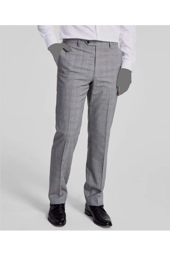 Mens Classic-Fit Wool Plaid Dress Pants 36W X 34L Light Grey