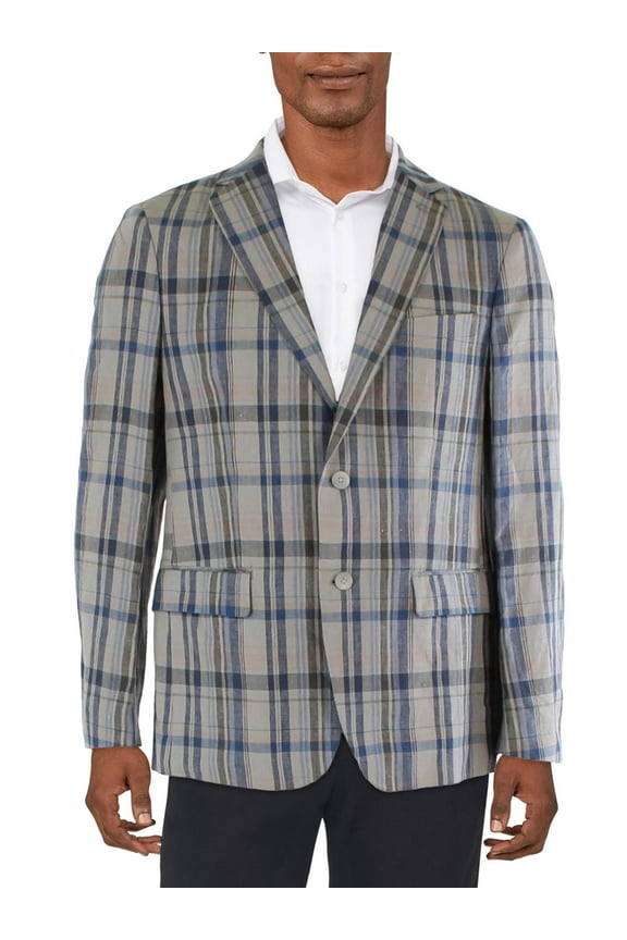 Men's Classic-Fit Ultraflex Linen Blazer (43R, Tan/Blue)