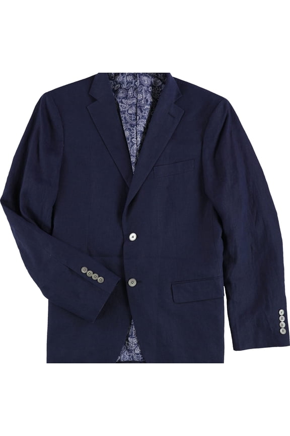Mens Solid Two Button Blazer Jacket, Blue, 40 Regular