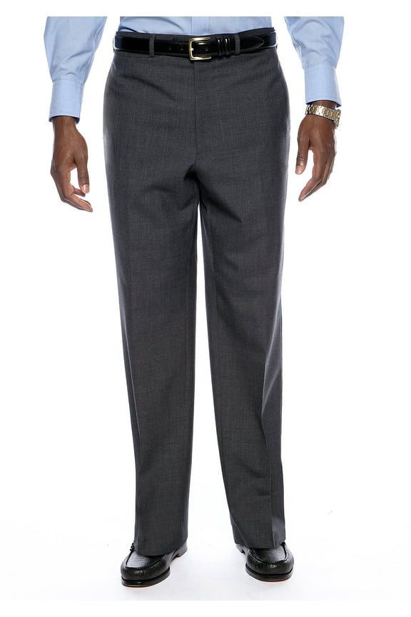 Mens ULTRAFLEX Wool Flat-Front Charcoal Dress Pants 50W X 32L