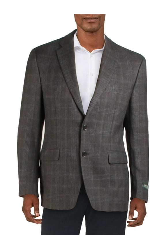 Mens Wool Blend Plaid Two-Button Blazer Gray 46L