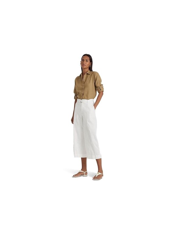 Micro-Sanded Twill Belted Wide-Leg Pants White Size 14 $145