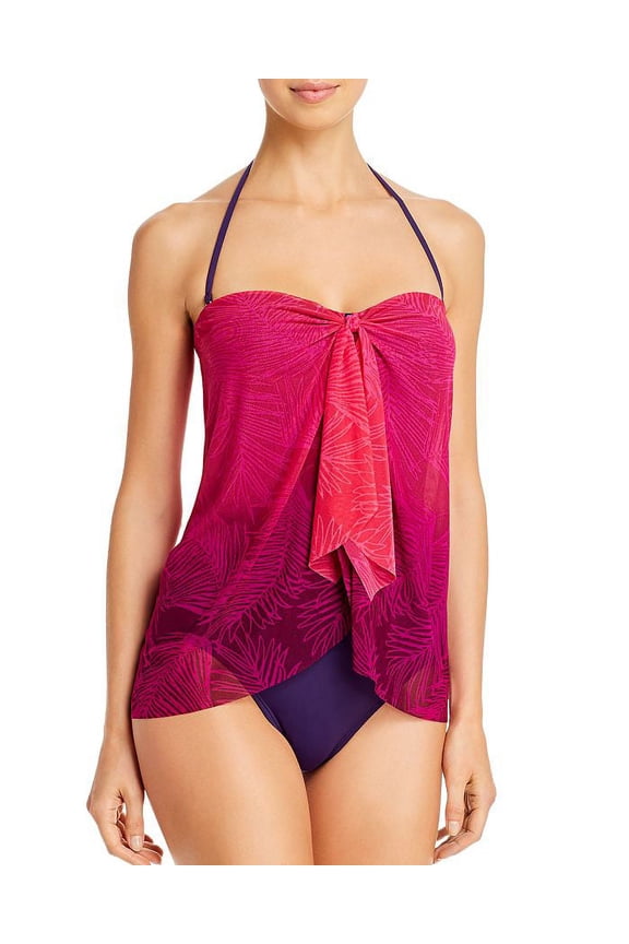 PINK Ombre Palm Flyaway Strapless One Piece Swimsuit, US 8