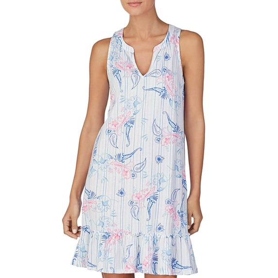 Lauren Ralph Lauren Paisley Chemise, White Blue, Size Large