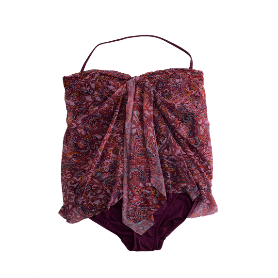 Lauren Ralph Lauren Paisley-Print Bandeau Flyaway Tummy-Control One-Piece Swimsuit - Plum