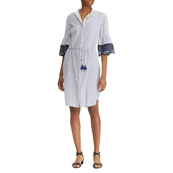 Lauren Ralph Lauren Petite Embroidered Dress Bluewhite 10P