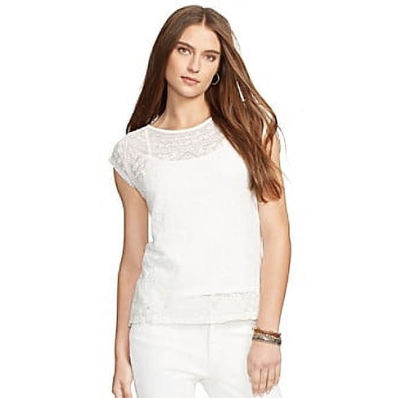 Lauren Ralph Lauren Petite Embroidered Mesh Shirt Pearl PS
