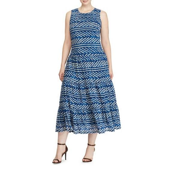 Lauren Ralph Lauren Petite Fit Flare Maxi Dress Blue Multi PXS