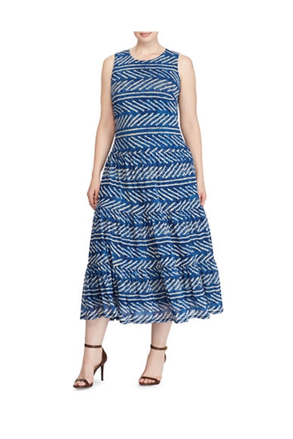 Lauren Ralph Lauren Petite Fit Flare Maxi Dress Blue Multi PXS