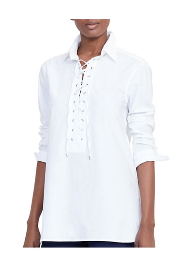 Petite Gordeon Lace-Up Broadcloth Tunic White PS