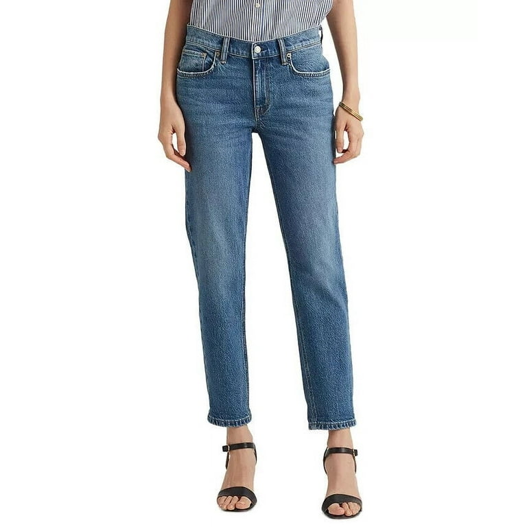 Lauren Ralph Lauren Petite Relaxed Tapered Jeans Provence Wash Blue Size 4P 100