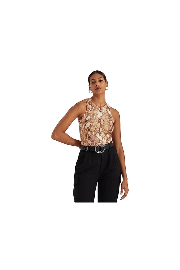 Petite Size Snake Print Sleeveless Jewel Neck Tank Top - PS