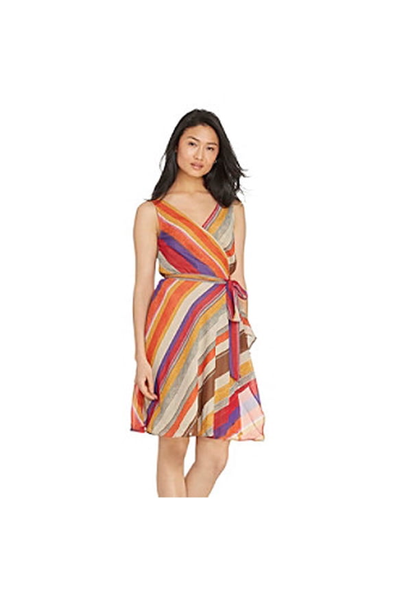 Petite Striped Wrap Dress Multicolor 2P