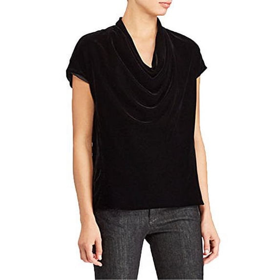 Lauren Ralph Lauren Petite Velvet Cowlneck Top (Black, Petite Medium)