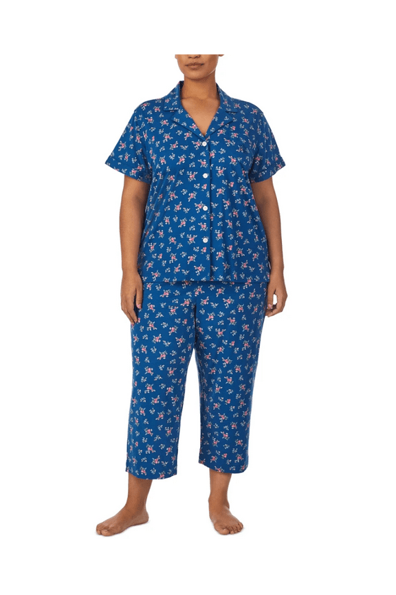 Plus Size 2-Pc. Printed Capri Navy Print, 3X