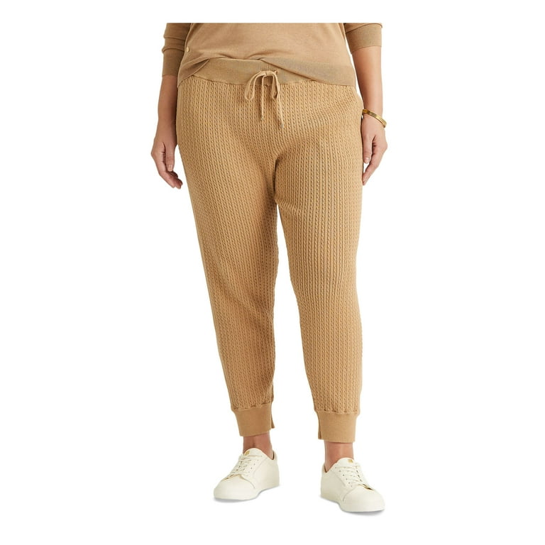 Lauren Ralph Lauren Plus Size Cable-Knit Jogger Pants 3X Camel Brown MSRP  $155 