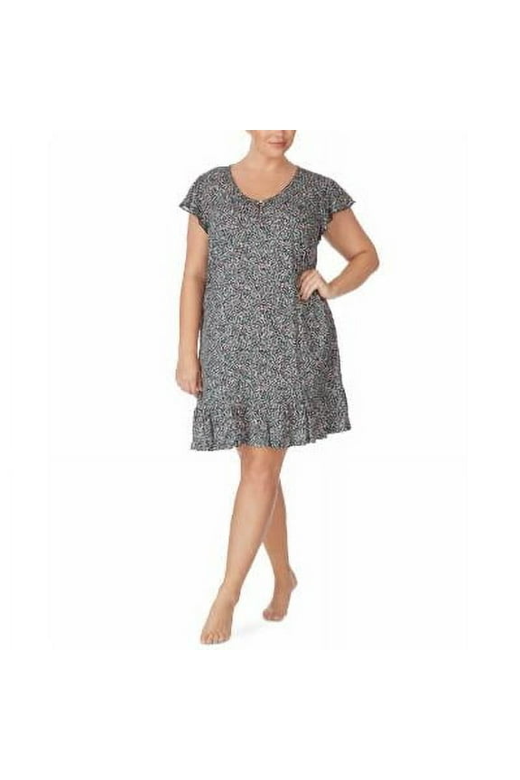 Plus Size Cotton Floral-Print Flounce Nightgown - Multi Floral