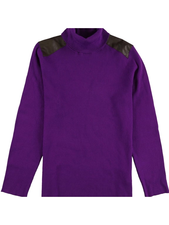 Ralph Lauren Womens Ribbed Elbow Faux Leather Patch Pullover Sweater, Purple, Plus Size, 1X