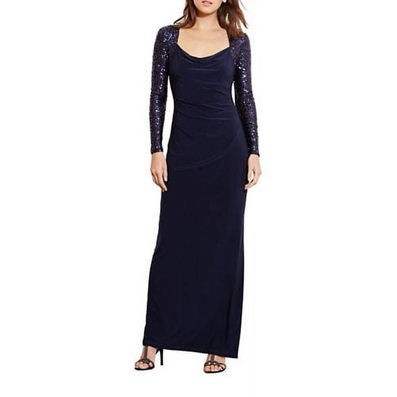 Lauren Ralph Lauren Sequin Sleeves Gown Lighthouse Navy 2