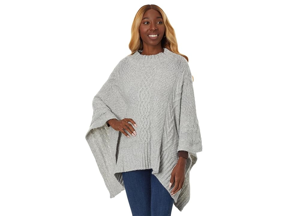 Lauren Ralph Lauren Shine Lofty Cable Poncho Women's Coat, Grey