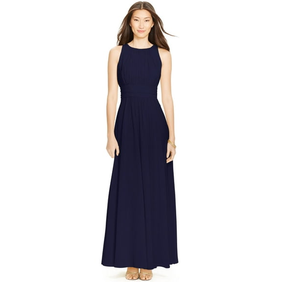 Lauren Ralph Lauren Sleeveless Ruched Gown Navy 10