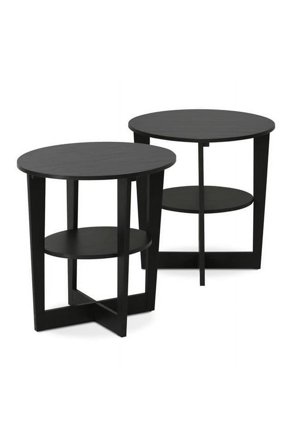 Storage Round End Table, Espresso (Set of 2)