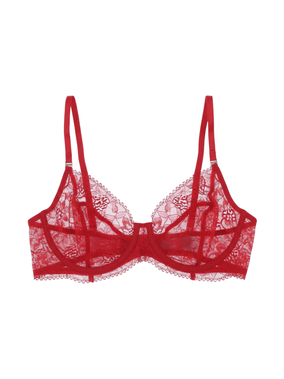 Unlined Lace Full Coverage Underwire Bra Ruby Red 36D