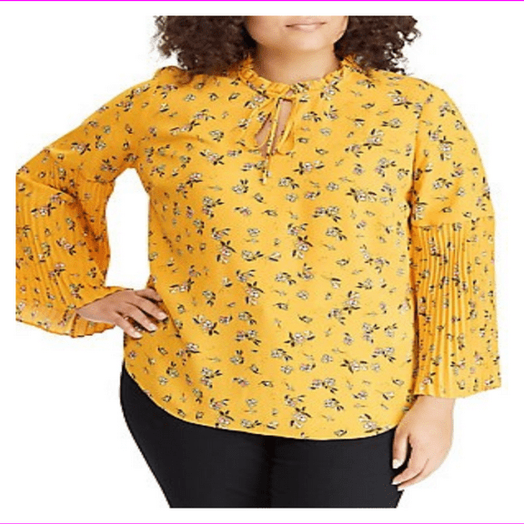 Lauren Ralph Lauren Women's Bell-Sleeve Top Blouse 1X/Gold Multi