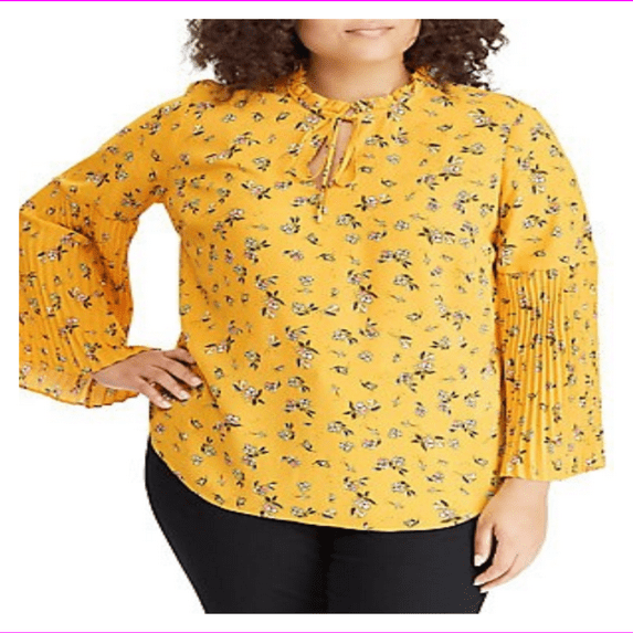 Lauren Ralph Lauren Women's Bell-Sleeve Top Blouse 1X/Gold Multi