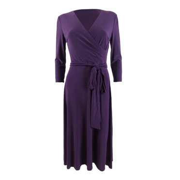 Lauren Ralph Lauren Women's Belted Surplice Midi Dress (0, Purple)