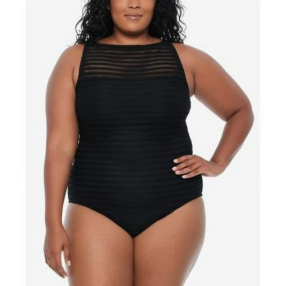 Lauren Ralph Lauren Women's Black Ottoman Boat Neck One Piece, Black, 20W