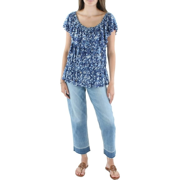 Lauren Ralph Lauren Women's Blue Floral Off-the-Shoulder Jersey Top
