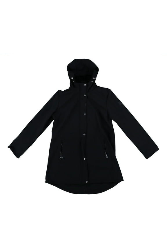 Women's Coat Hooded Zip Button Black L