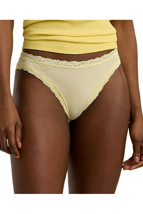 Women's Cotton & Lace Jersey Bikini Brief Underwear 4L0076 - Lemon Chiffon, Size X-Large
