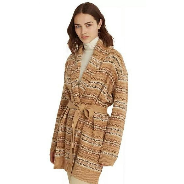 Lauren Ralph Lauren Women's Fair Isle Cardigan Sweater, Camel - Small Wool  Blend