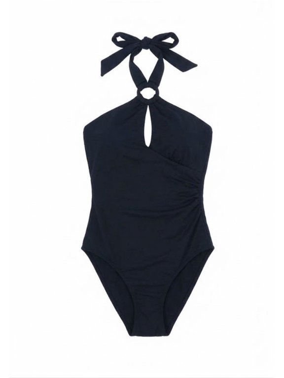 Women's Macrame-Ring High-Neck One-Piece Swimsuit Black 4