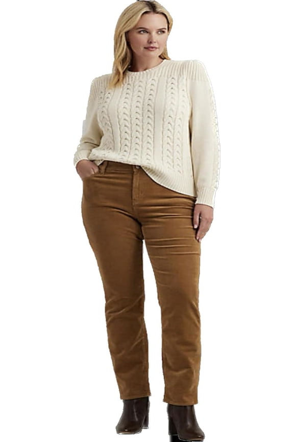 Women's Plus Corduroy Mid-Rise Straight Pant (18W, Camel)