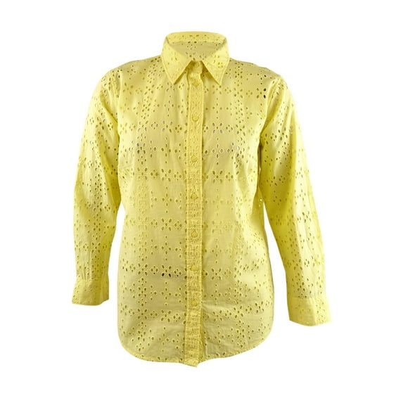 Lauren Ralph Lauren Women's Plus Eyelet Cotton Shirt (3X, Yellow)