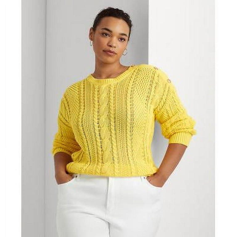 Lauren Ralph Lauren Women's Plus Size Aran-Knit Cotton Sweater (1X, Yellow)