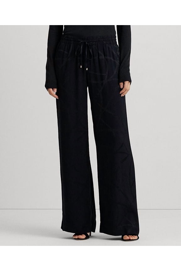 Womens Plus Size Belting-Motif Jacquard Wide-Leg Pants, Black, 3X