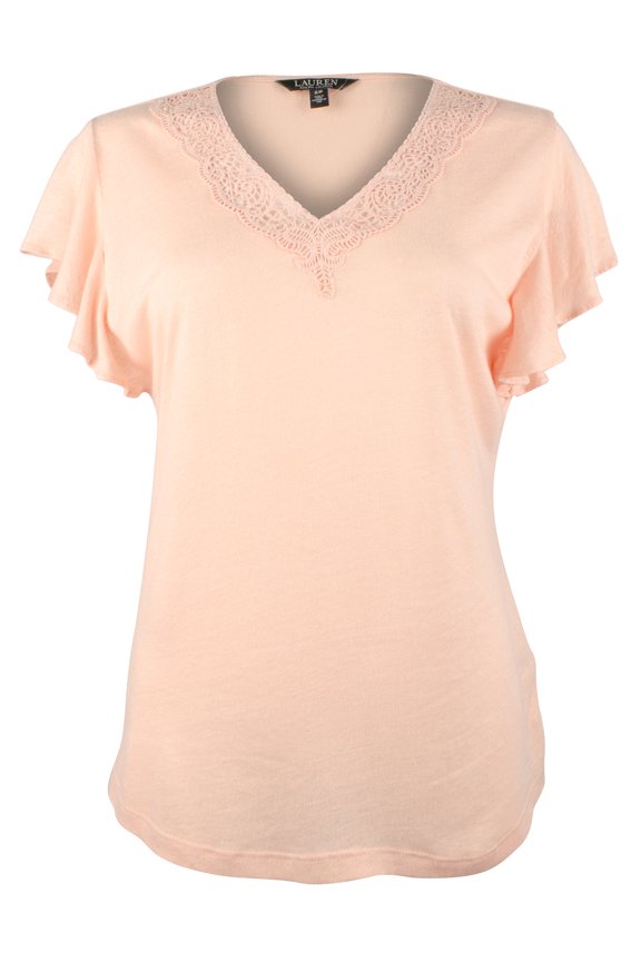 Women's Plus Size Linen Blend Flutter Sleeve Jersey Top