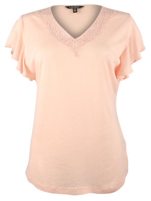 Women's Plus Size Linen Blend Flutter Sleeve Jersey Top