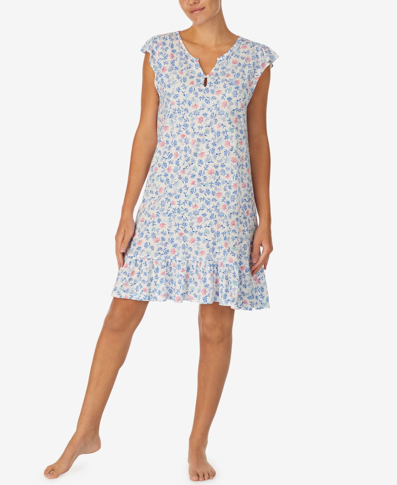 Lauren Ralph Lauren Women s Printed Ruffle Trim Nightgown Blue